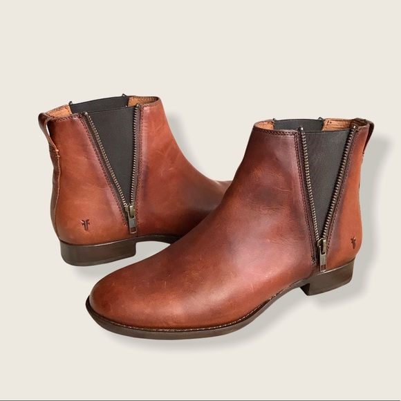 Frye Carly Zip Cognac Leather Chelsea Ankle Bootie - Picture 6 of 16